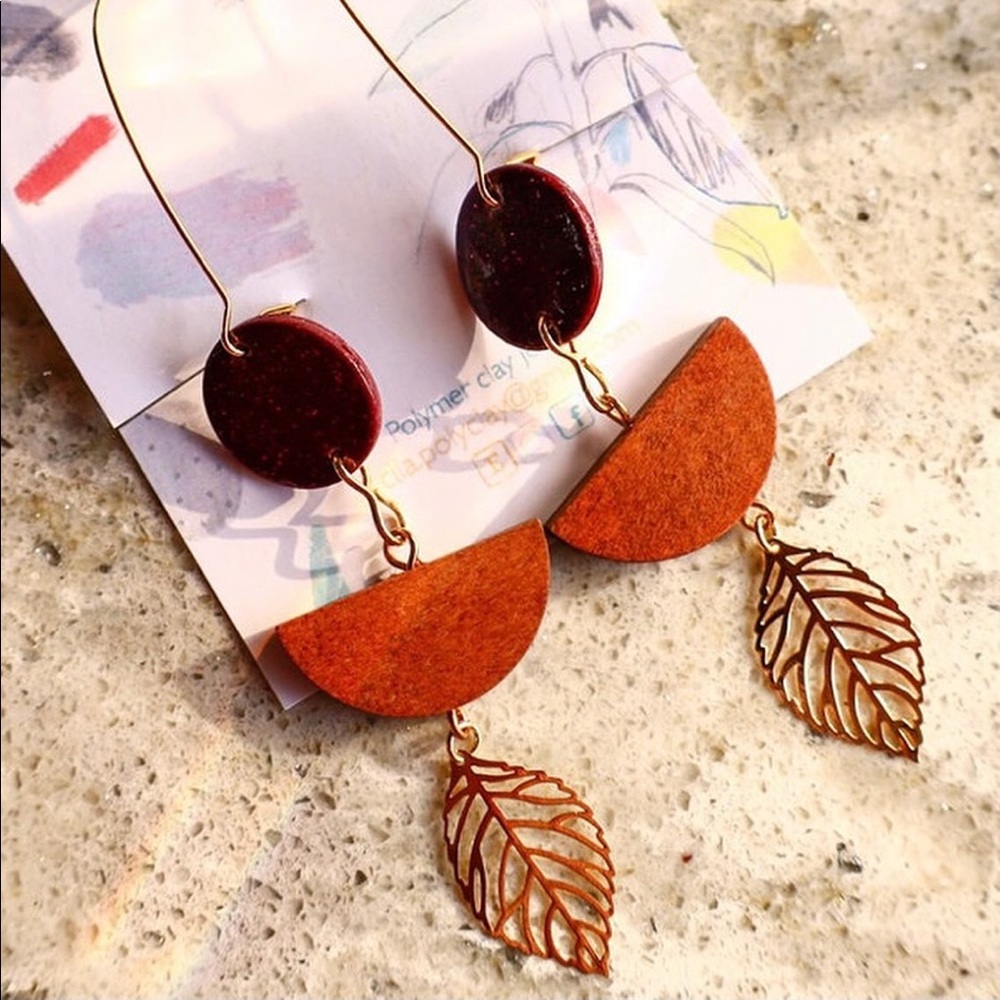 Gold Maroon Danglers